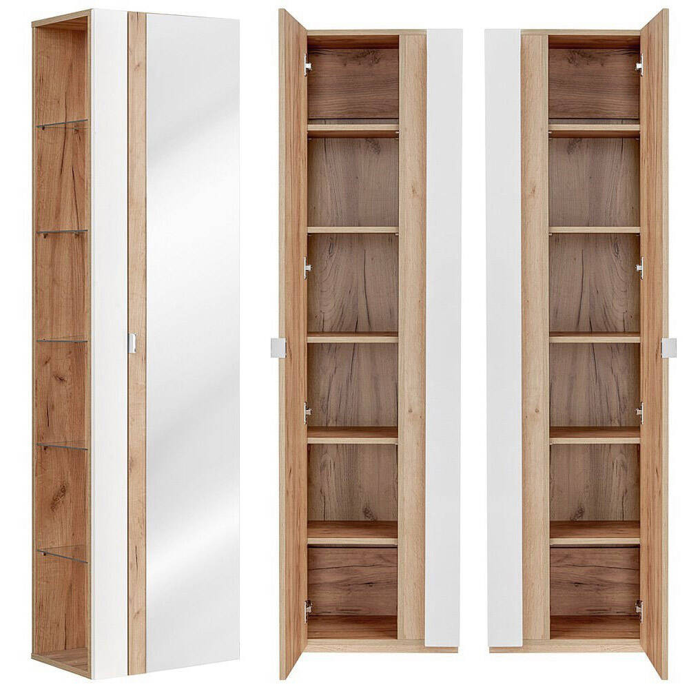 Badezimmer Hochschrank Mit Spiegel Toskana-56 In Weiß-Hochglanz B/H/T Ca.  45/170/33Cm within Badezimmer Hochschrank Spiegel