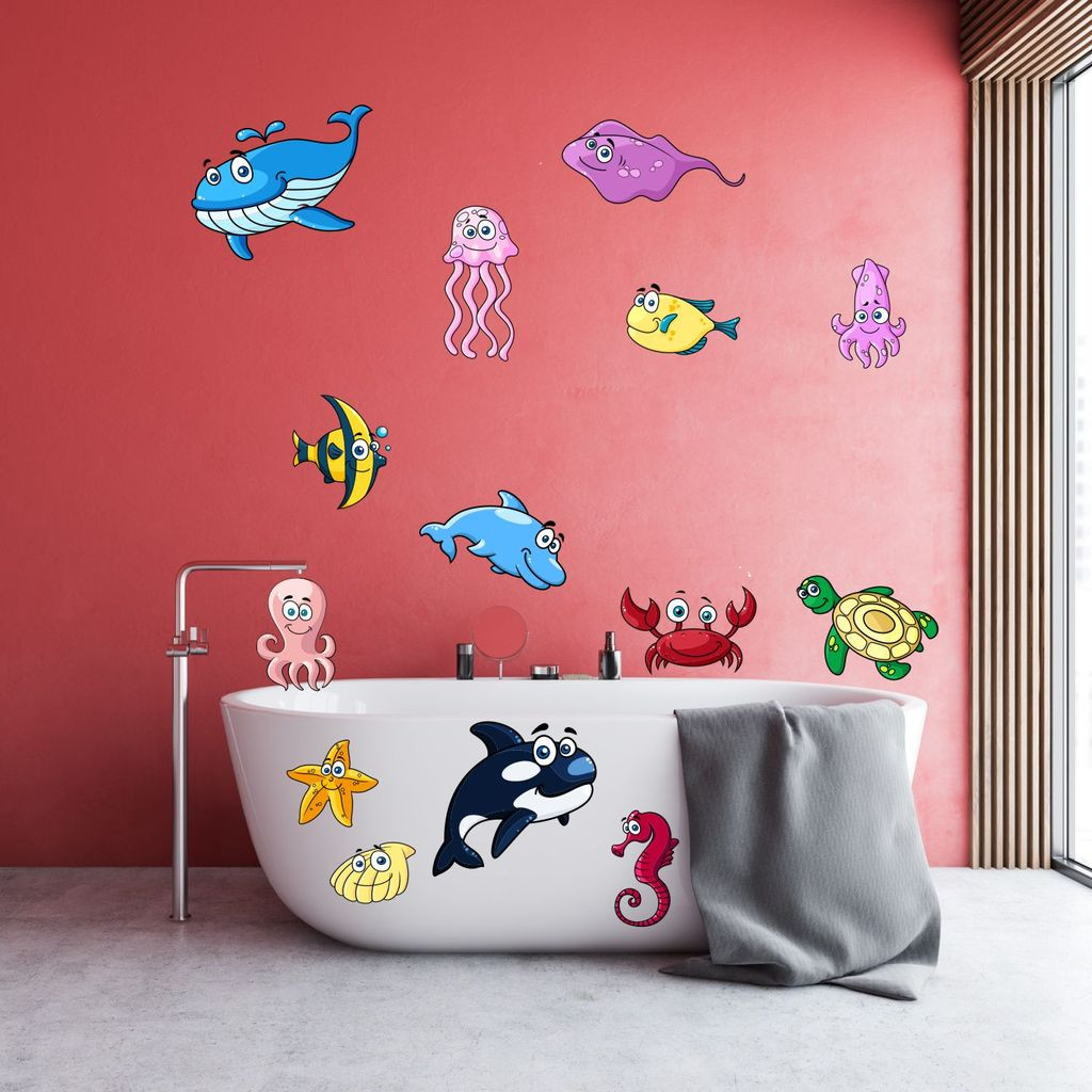 14 Badezimmer Aufkleber Set Fische Meerestiere Wc Bad Wandtattoo Sticker  Dusche with Badezimmer Aufkleber