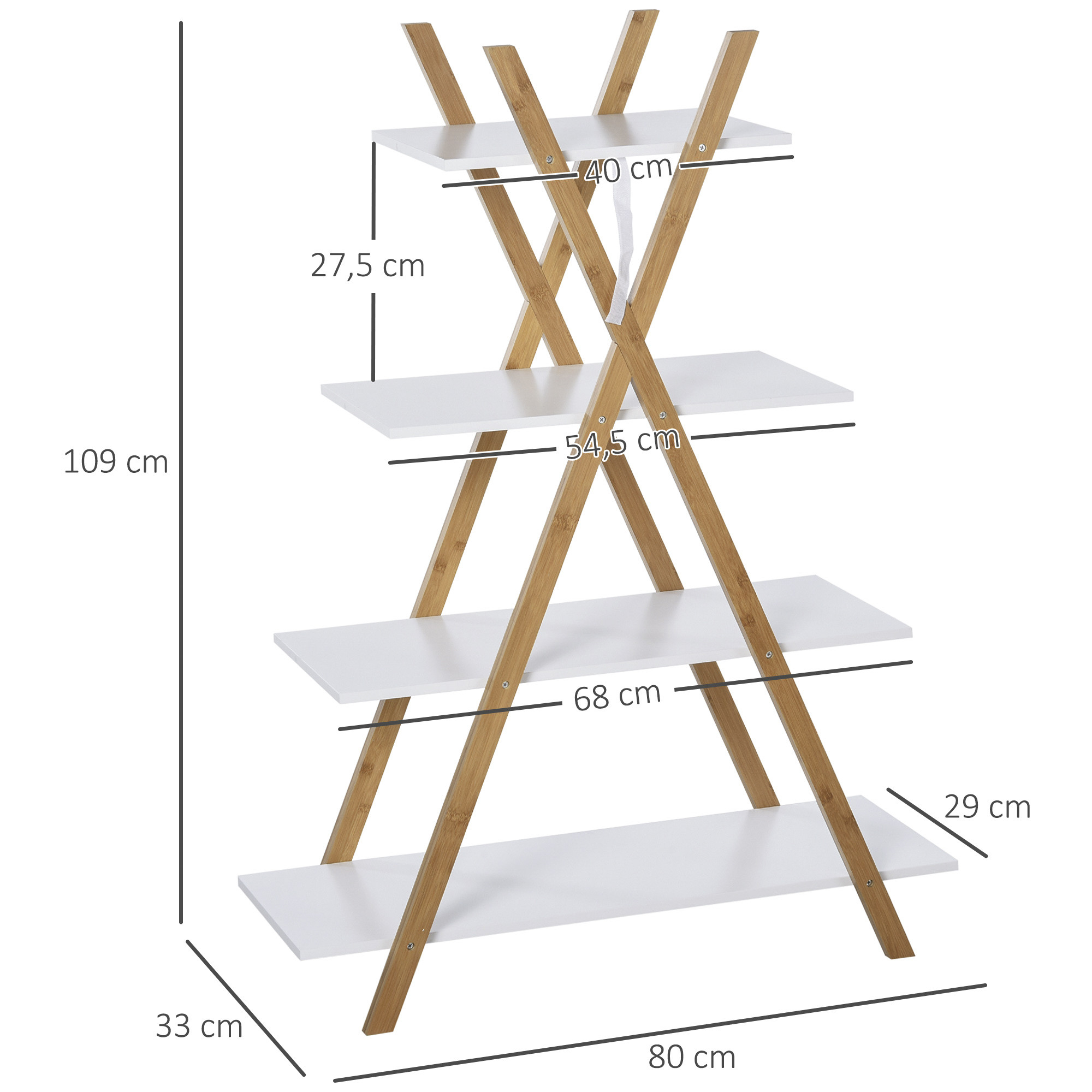 Kleankin Badregal Standregal 4 Ebenen Treppenregal Leiterregal Badezimmer  Bambus Natur+Weiß 80 X 33 X 109 Cm throughout Leiterregal Badezimmer